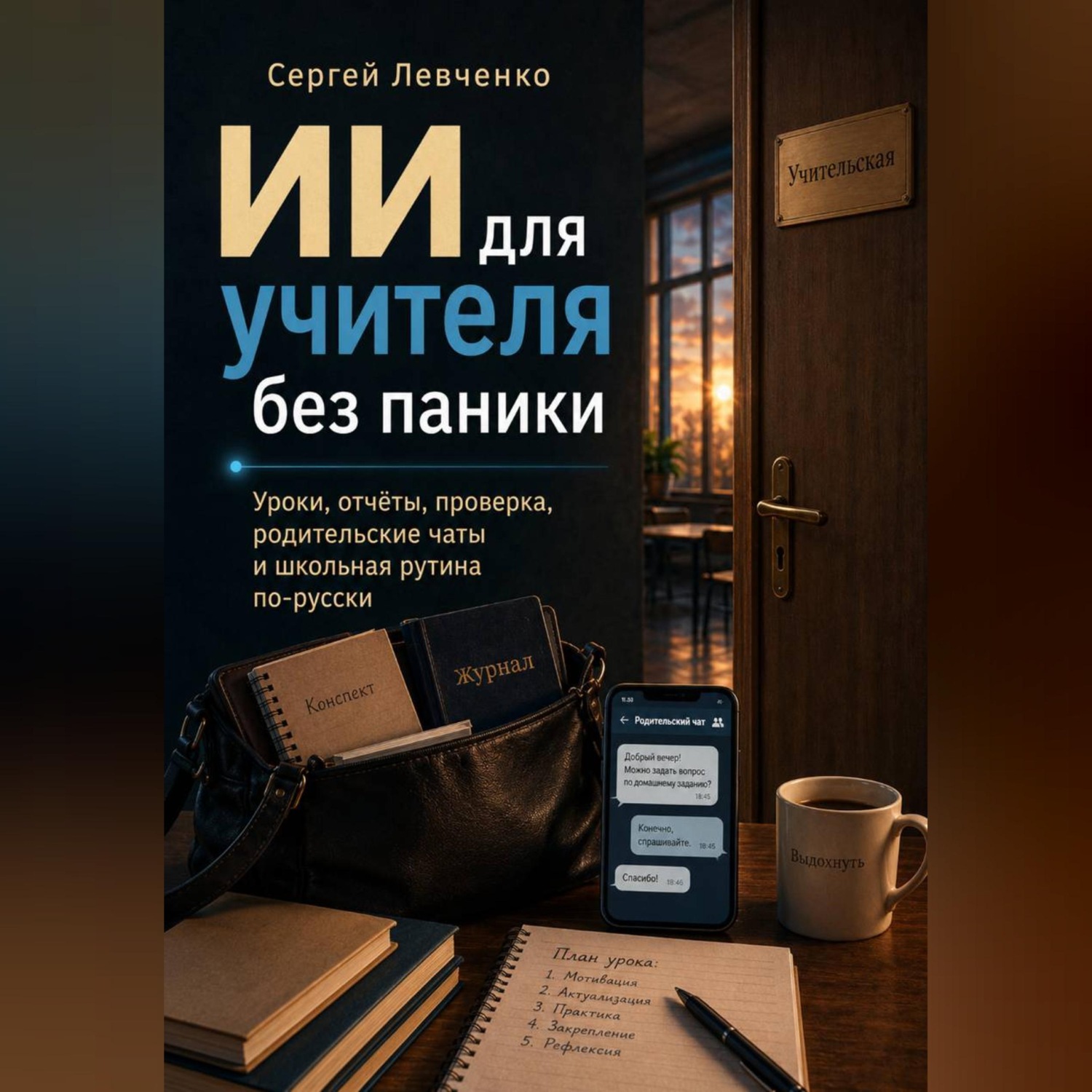 Обложка книги «ИИ для учителя без паники. Уроки, отчёты, проверка, родительские чаты и школьная рутина по-русски»