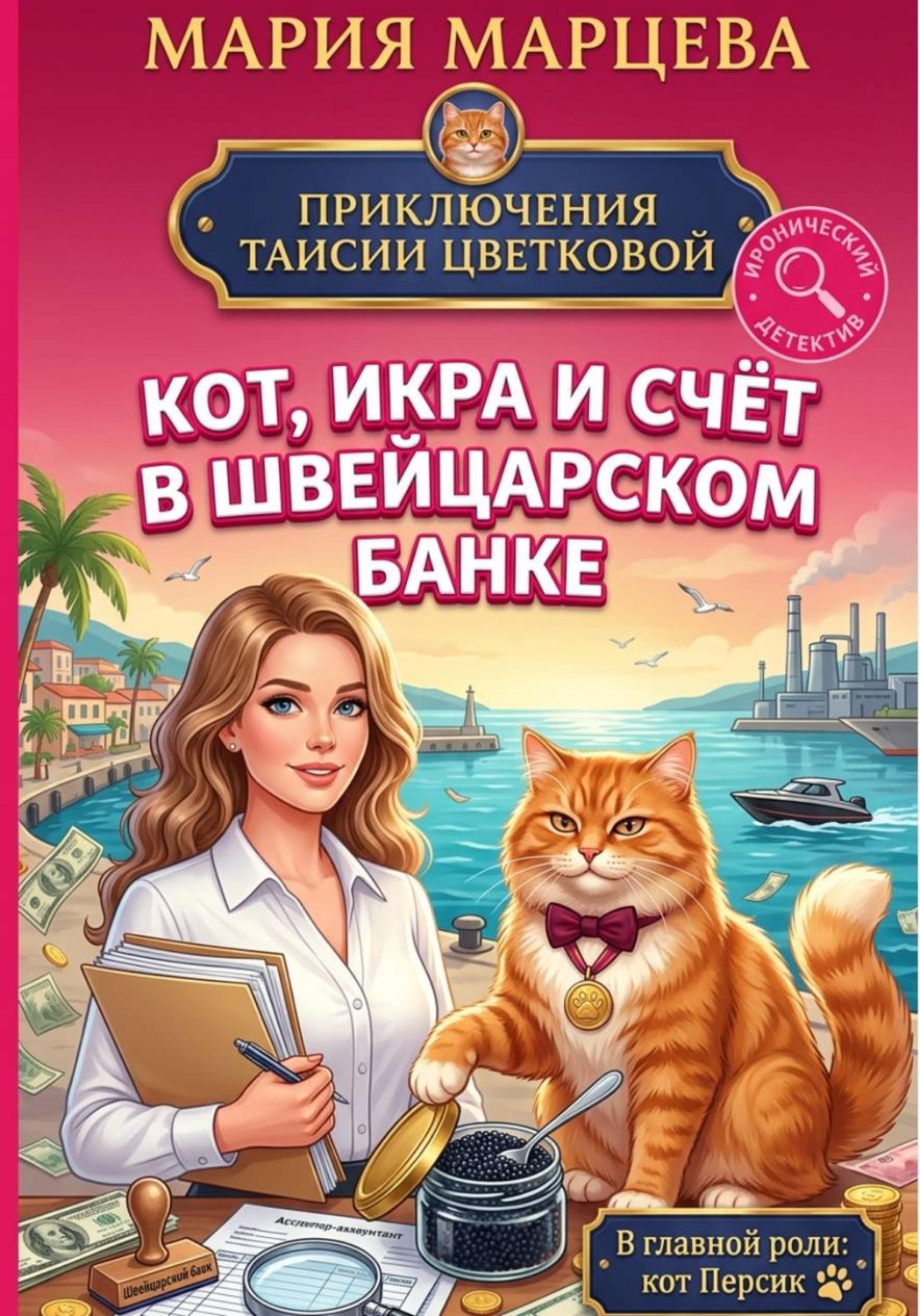 Обложка книги «Приключения Таисии Цветковой. Кот, икра и счёт в швейцарском банке»