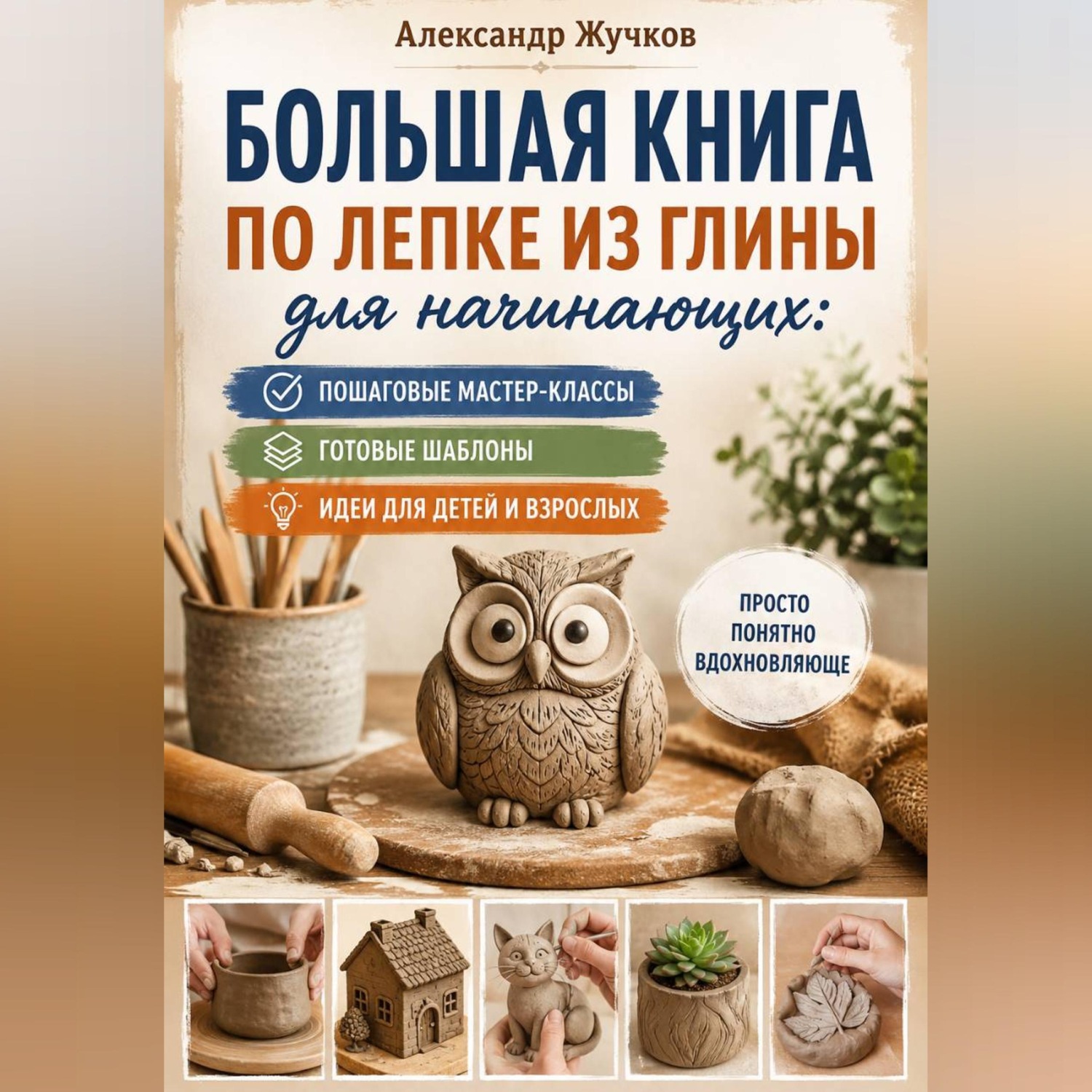 Обложка книги «Большая книга по лепке из глины для начинающих: пошаговые мастер-классы, готовые шаблоны и идеи для детей и взрослых.»