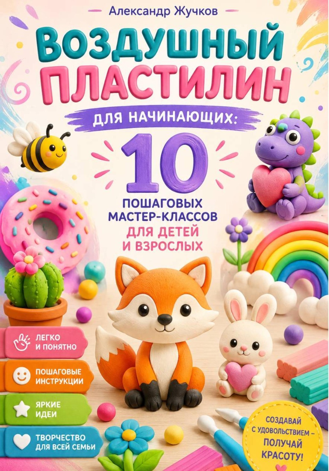 Обложка книги «Воздушный пластилин для начинающих 10 пошаговых мастер-классов для детей и взрослых»