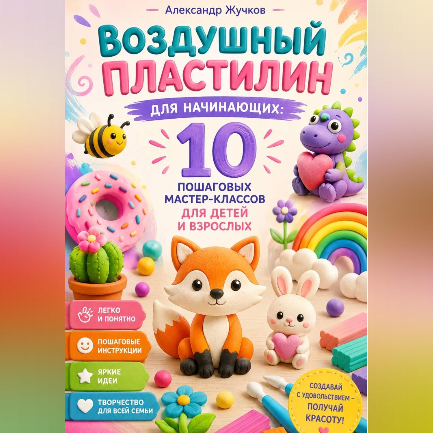 Обложка книги «Воздушный пластилин для начинающих 10 пошаговых мастер-классов для детей и взрослых.»