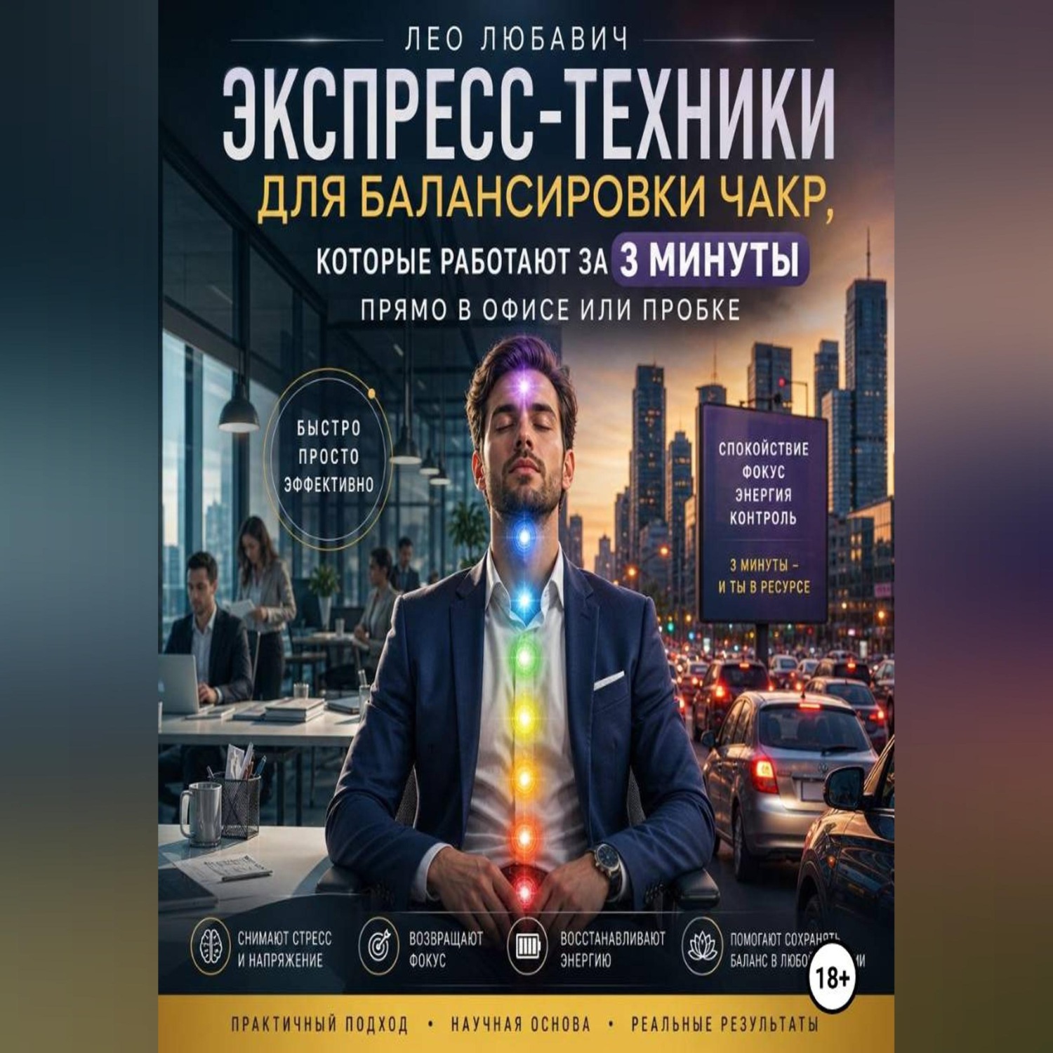 Обложка книги «Экспресс-техники для балансировки чакр, которые работают за 3 минуты прямо в офисе или пробке»