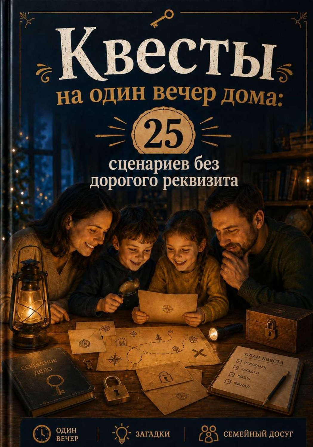 Обложка книги «Квесты на один вечер дома. 25 сценариев без дорогого реквизита»