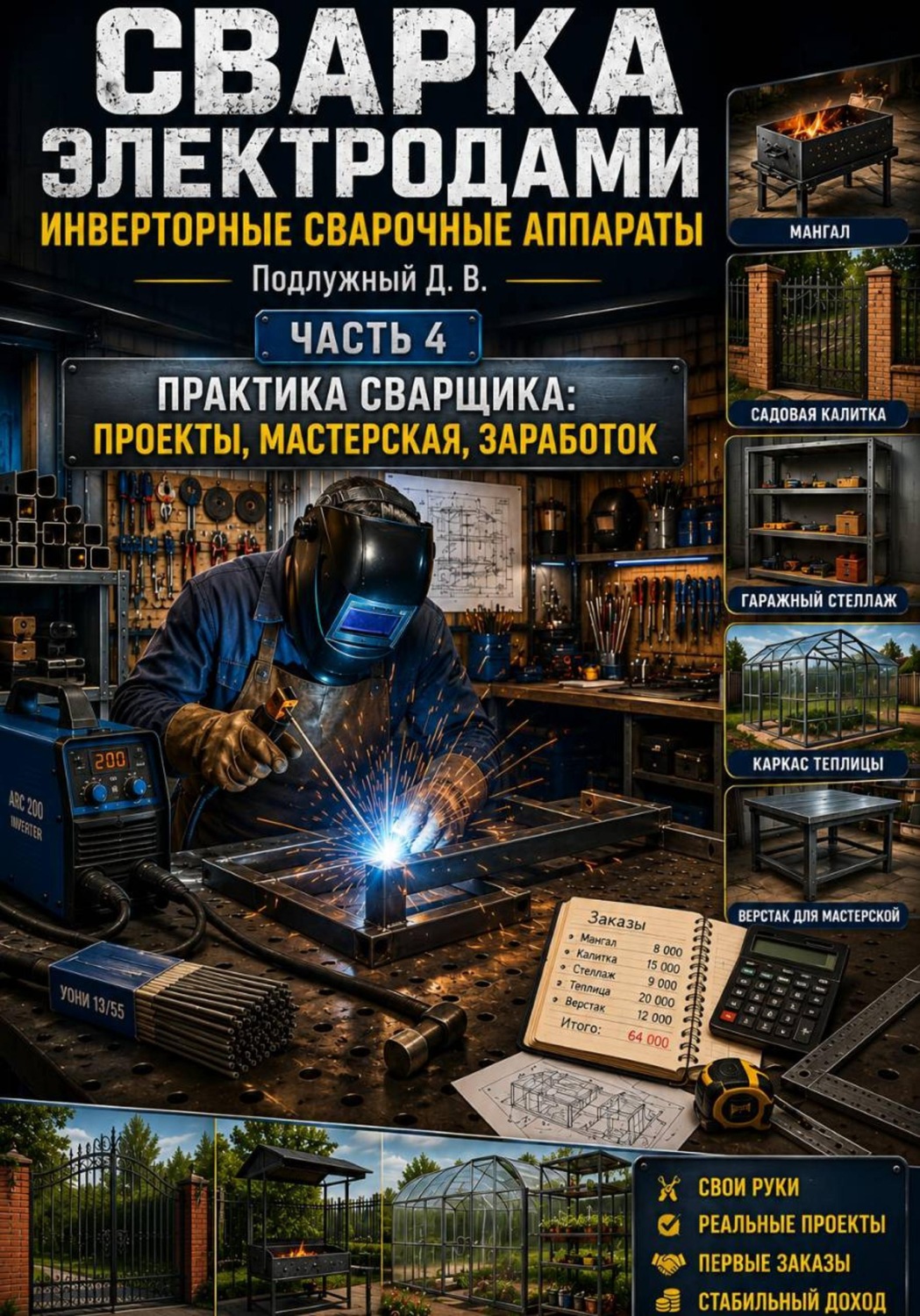 Обложка книги «Сварка электродами. Инверторные сварочные аппараты. Часть 4. Практика сварщика: проекты, мастерская, заработок»