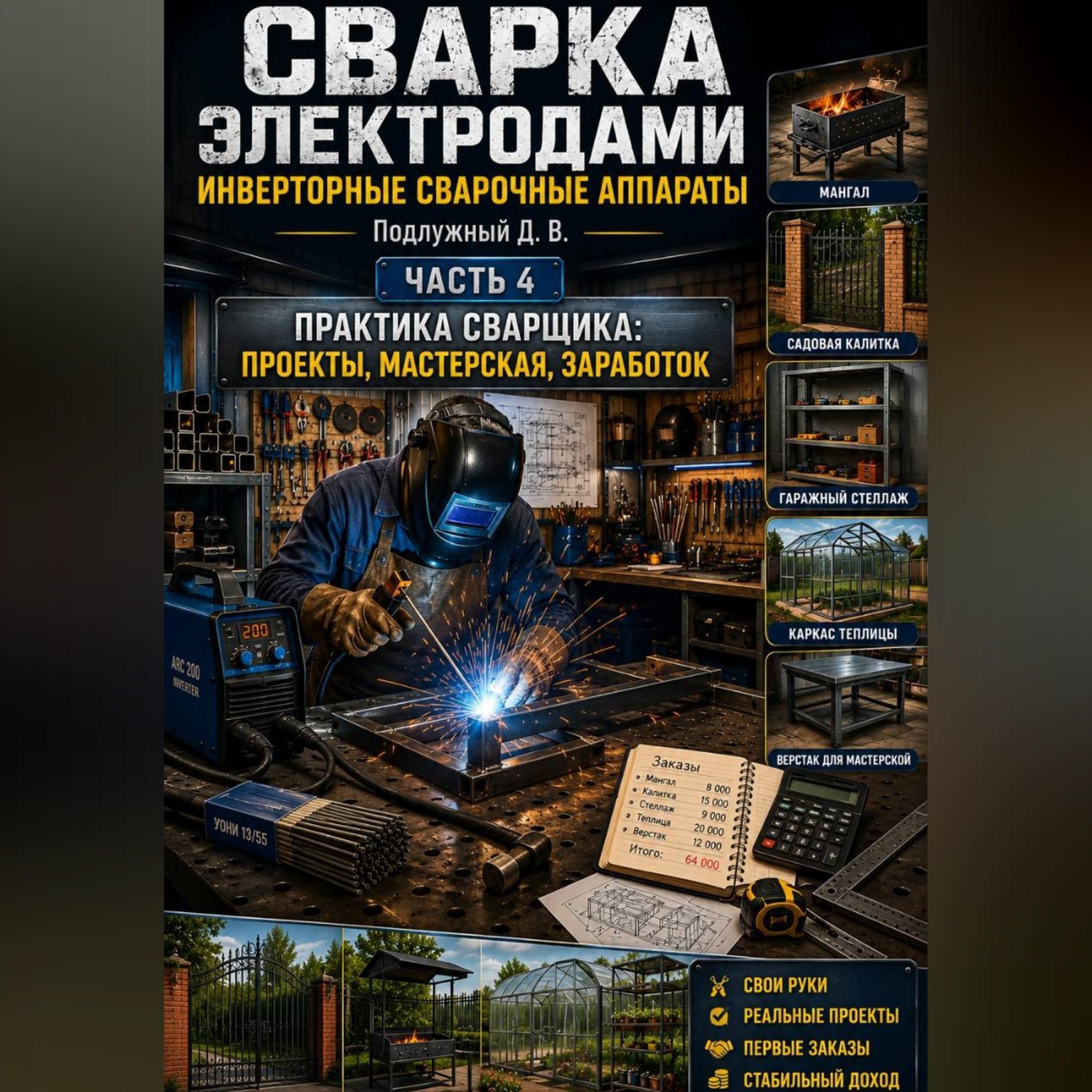 Обложка книги «Сварка электродами. Инверторные сварочные аппараты. Часть 4. Практика сварщика: проекты, мастерская, заработок»