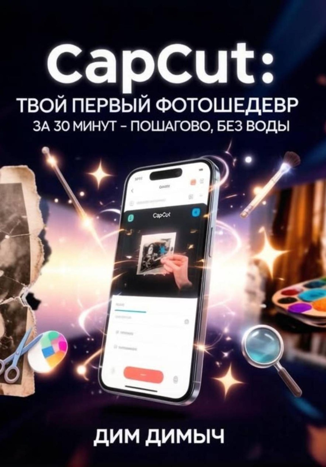 Обложка книги «Capcut: твой первый фотошедевр за 30 минут – пошагово, без воды»