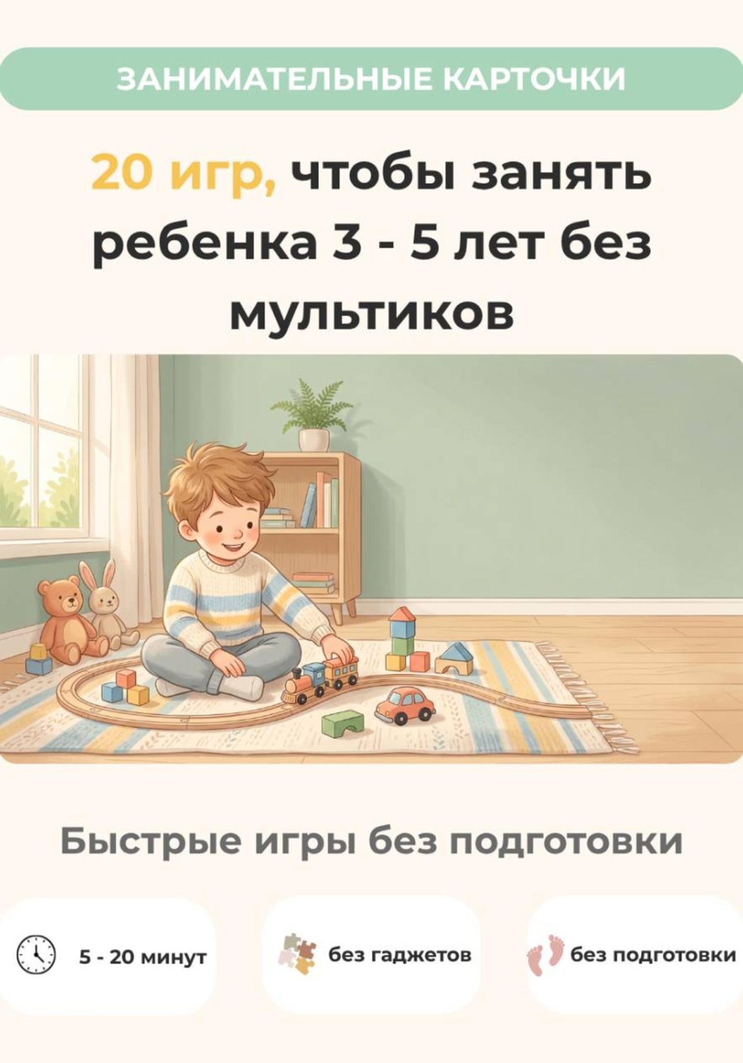Обложка книги «20 игр, чтобы занять ребенка 3-5 лет без мультиков»