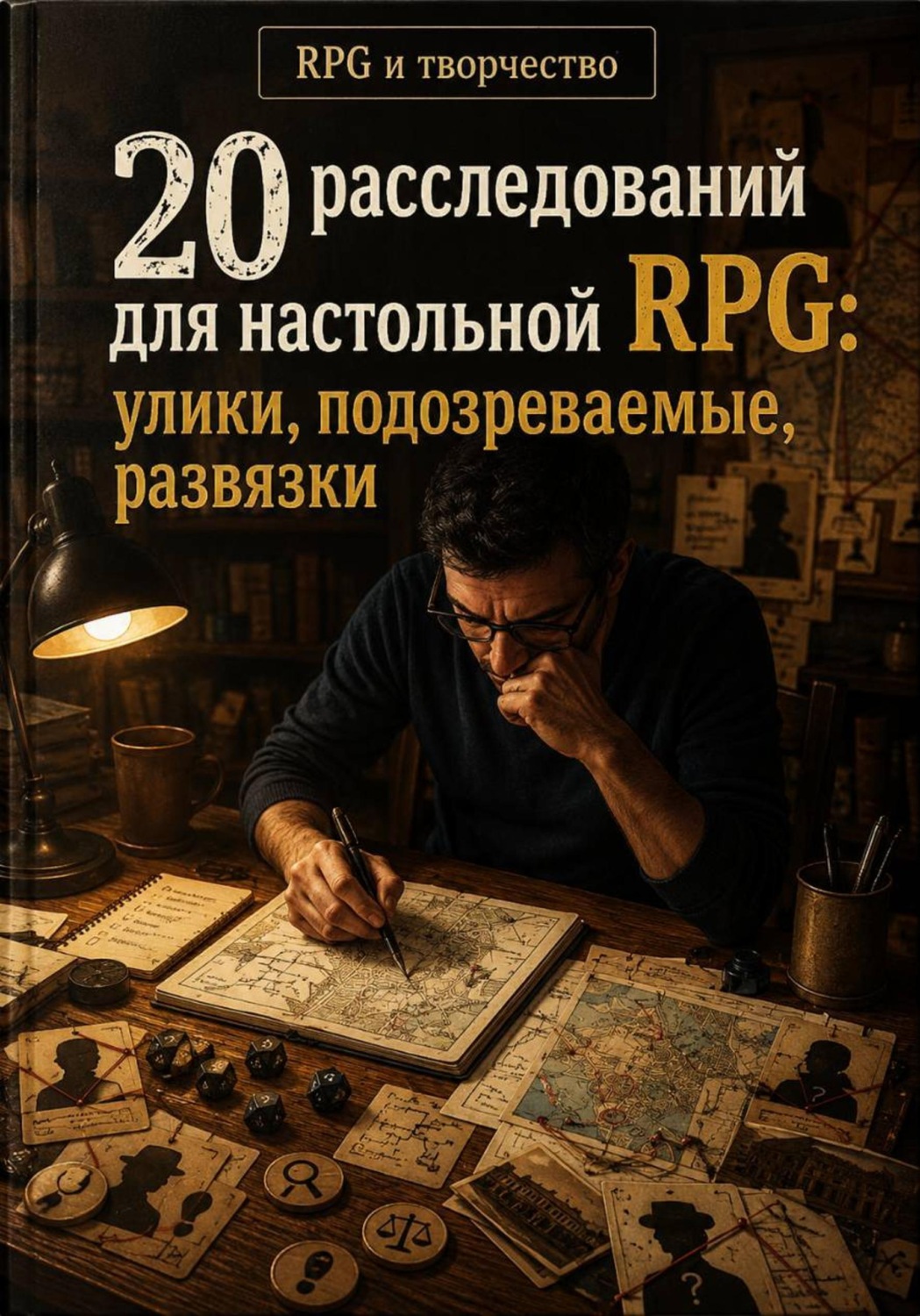 Обложка книги «20 расследований для настольной RPG: улики, подозреваемые, развязки»