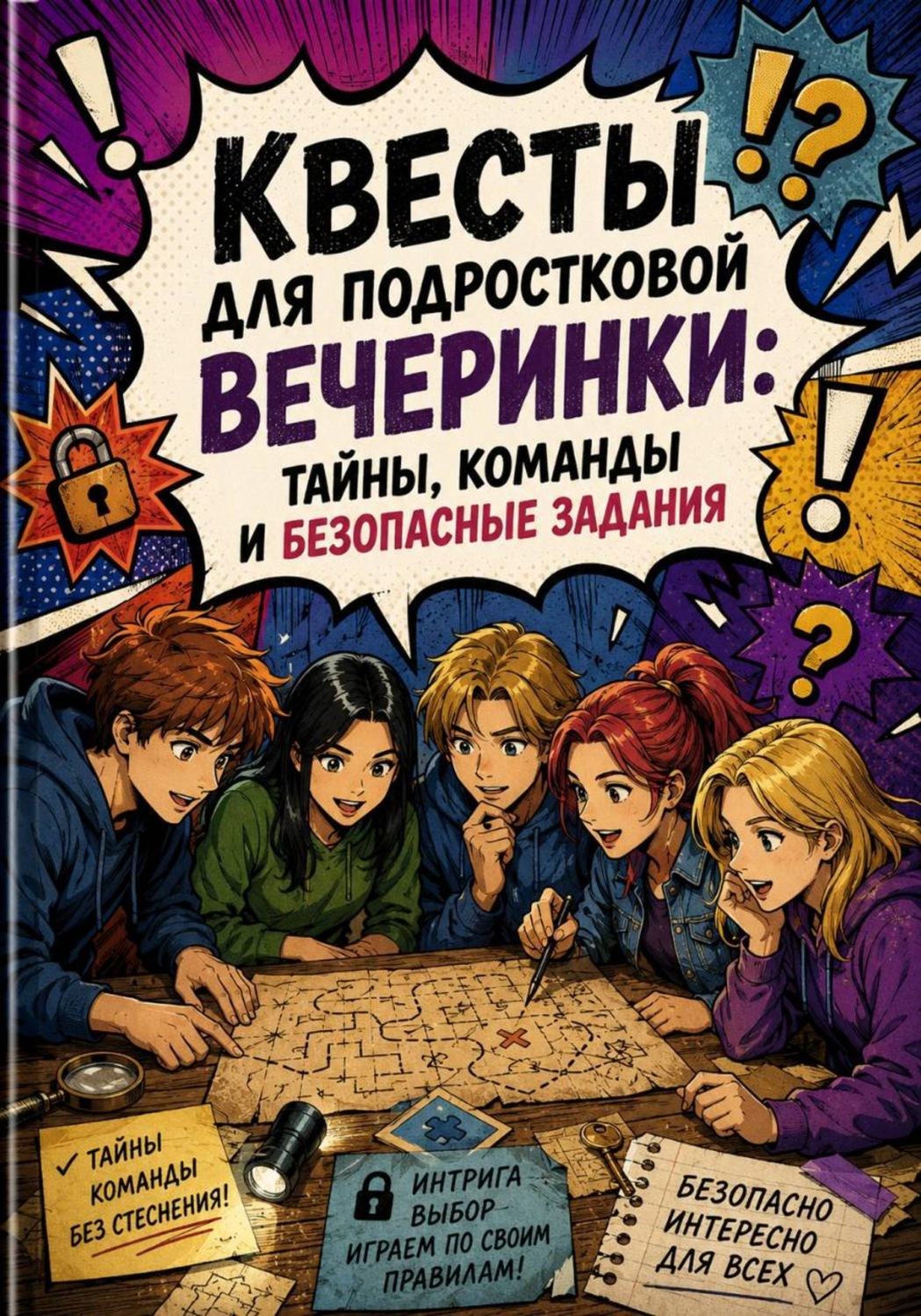 Обложка книги «Квесты для подростковой вечеринки: тайны, команды и безопасные задания»