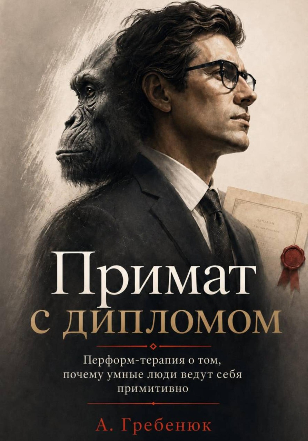 Обложка книги «Примат с дипломом. Перформ-терапия о том, почему умные люди ведут себя примитивно»