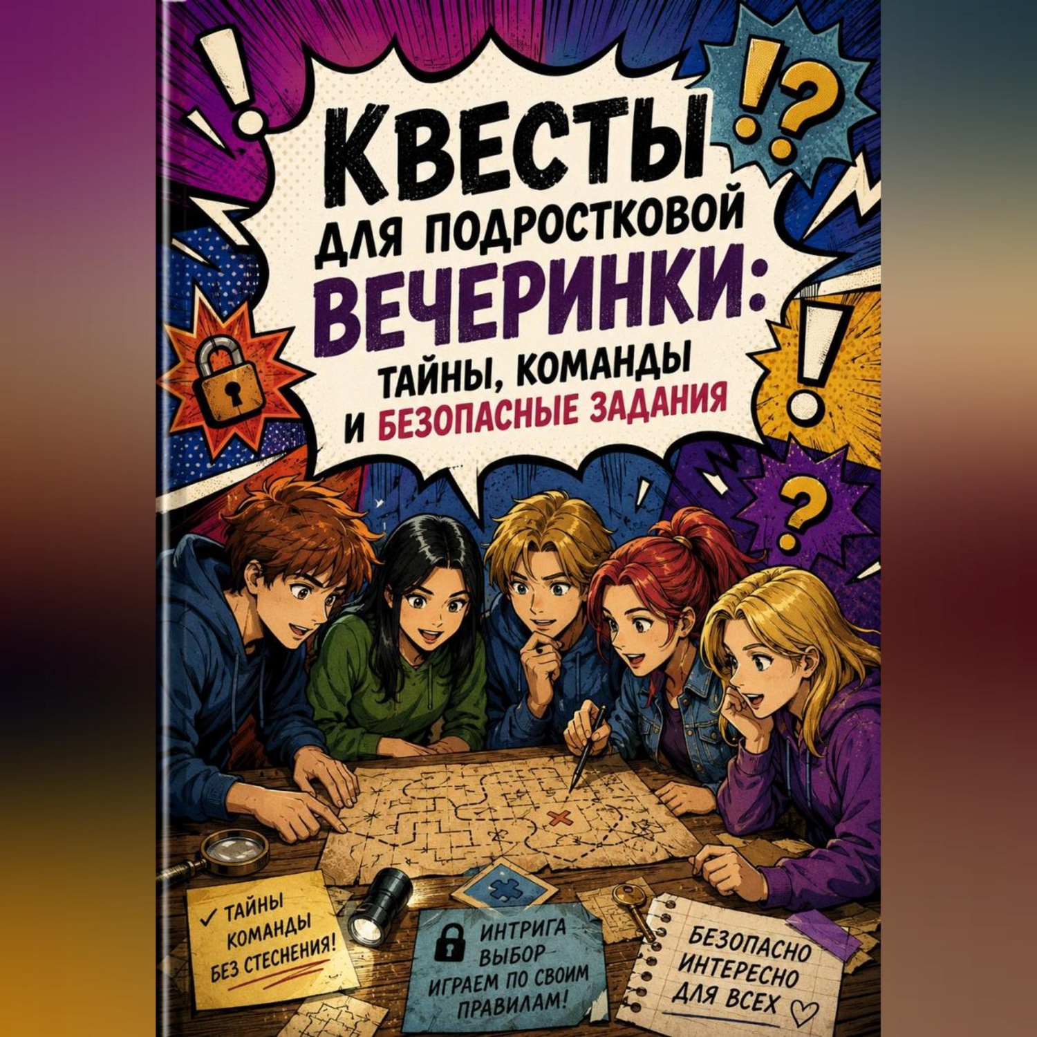 Обложка книги «Квесты для подростковой вечеринки: тайны, команды и безопасные задания»
