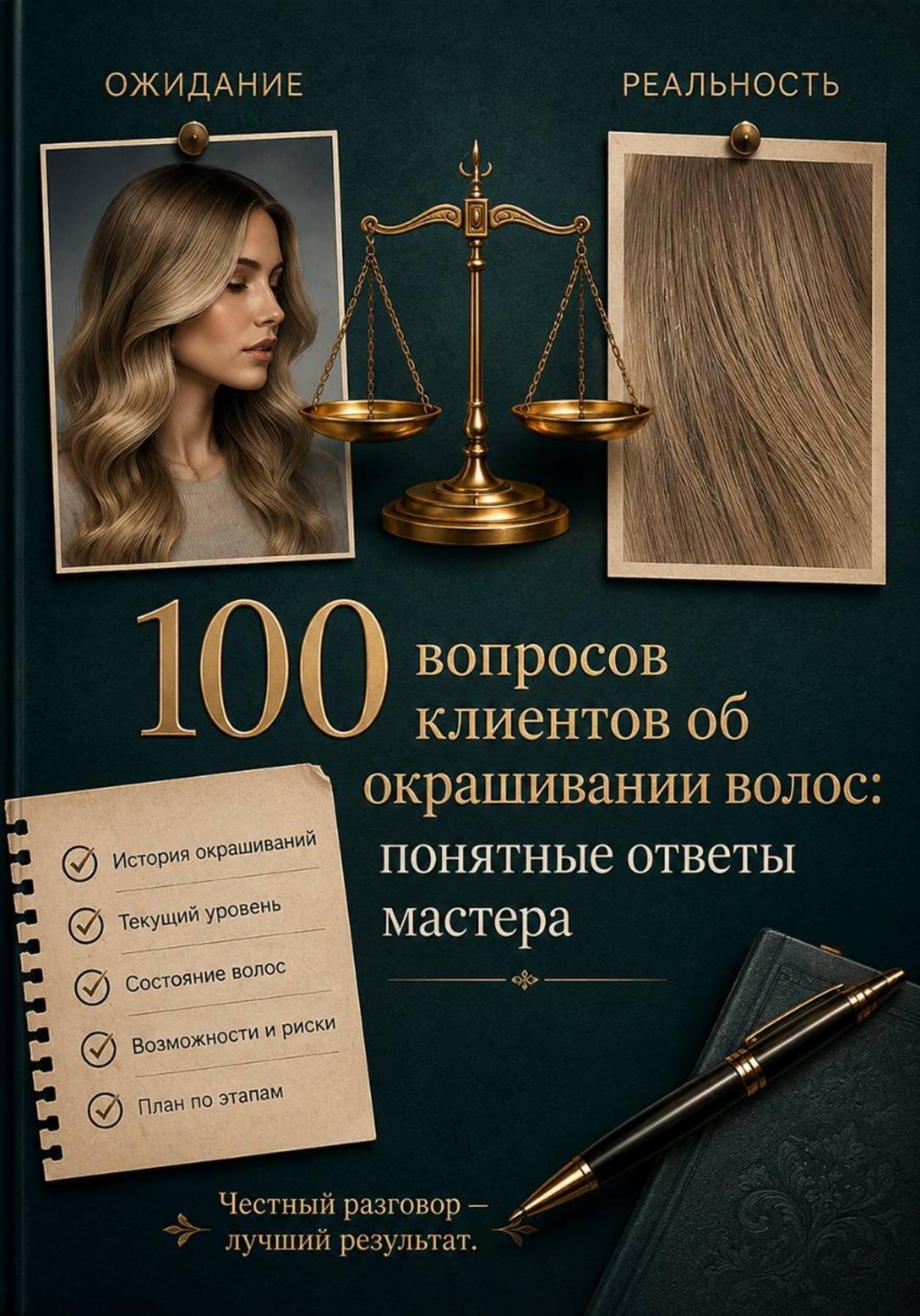 Обложка книги «100 вопросов клиентов об окрашивании волос: понятные ответы мастера»