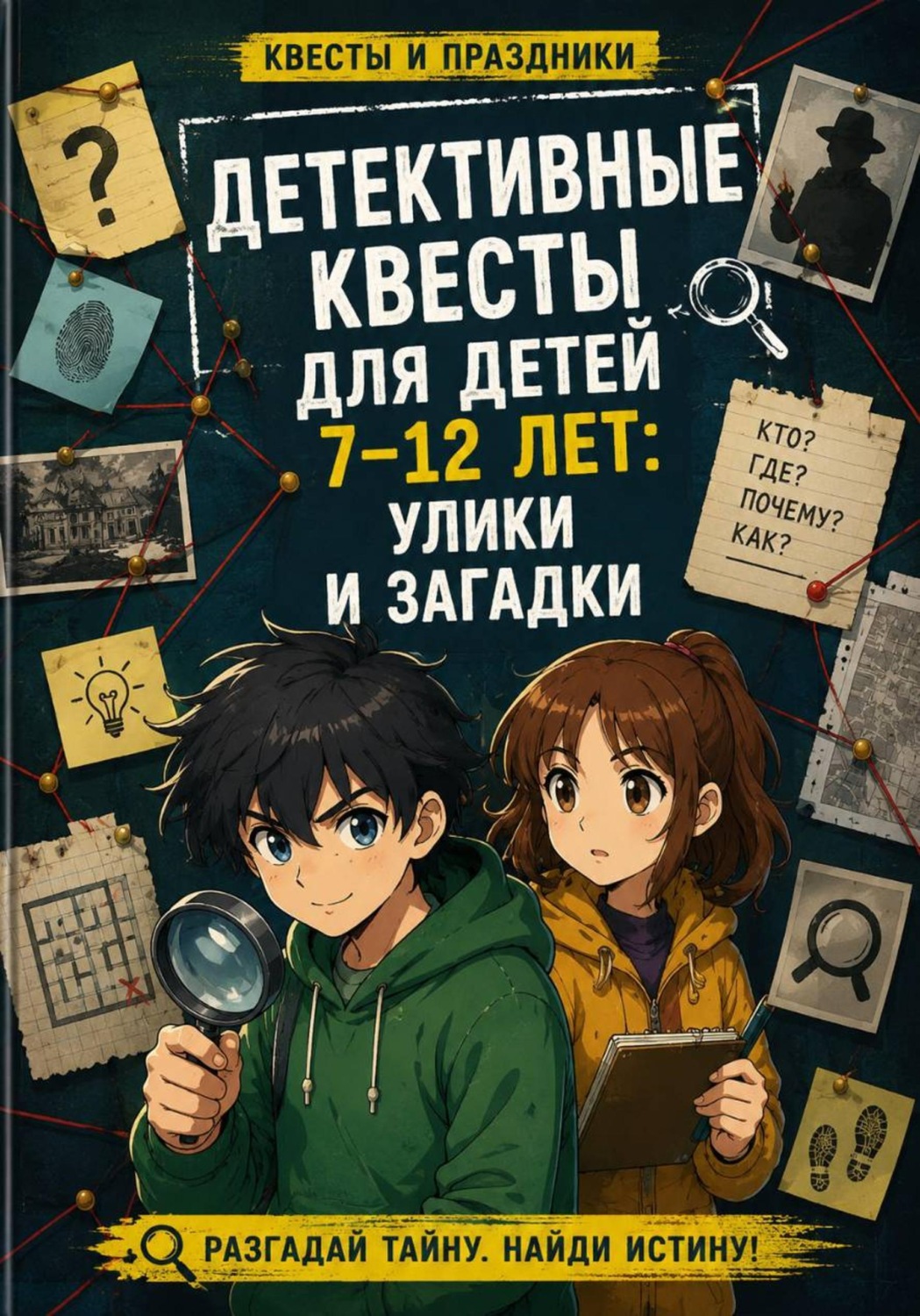 Обложка книги «Детективные квесты для детей 7–12 лет: улики и загадки»