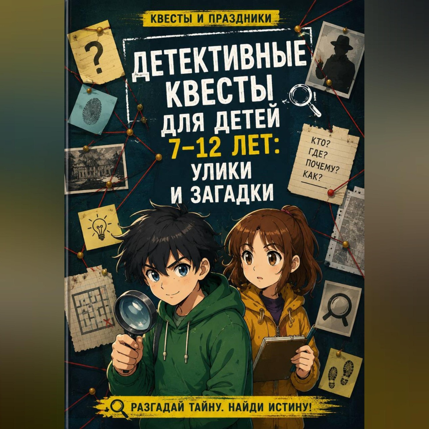 Обложка книги «Детективные квесты для детей 7–12 лет: улики и загадки»
