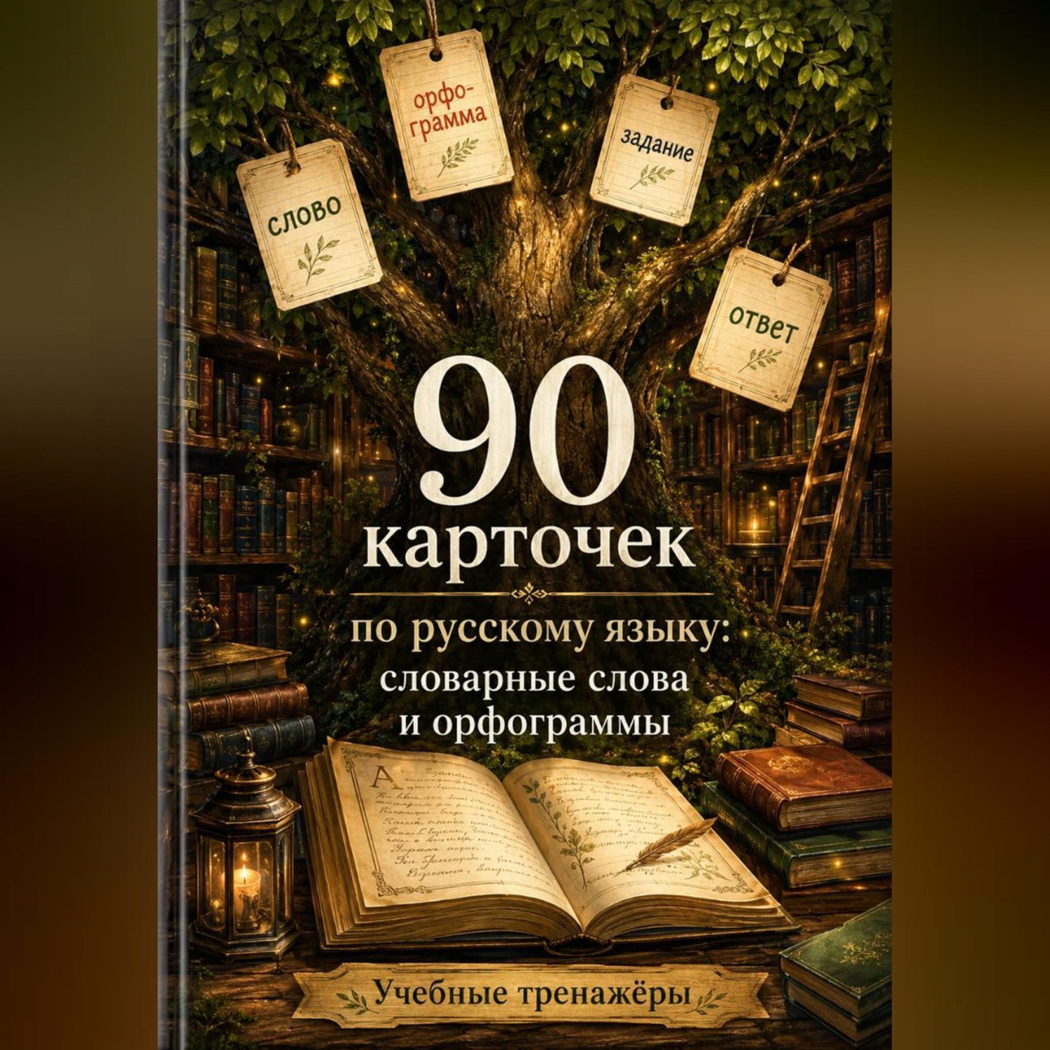 Обложка книги «90 карточек по русскому языку: словарные слова и орфограммы»