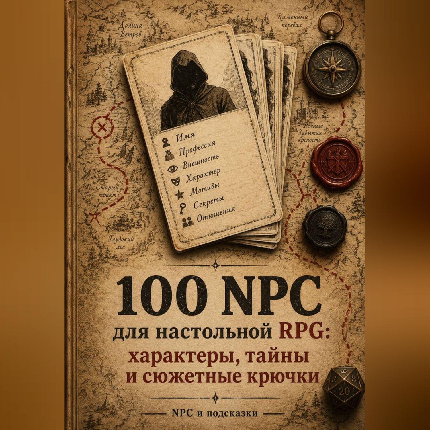 Обложка книги «100 NPC для настольной RPG: характеры, тайны и сюжетные крючки»