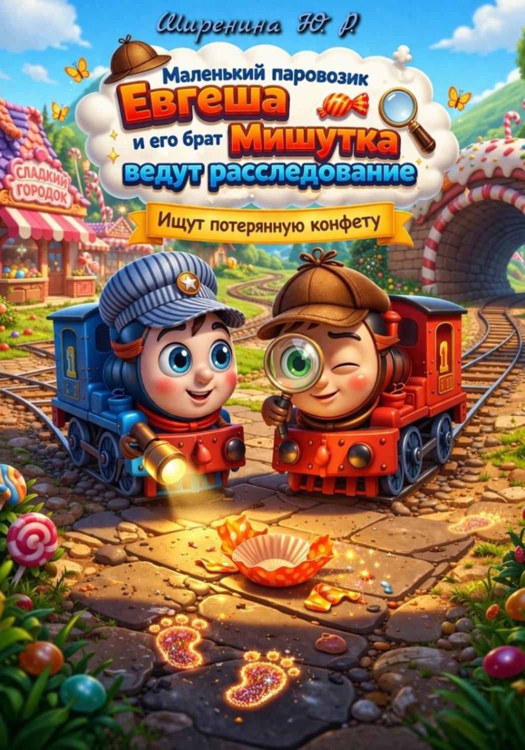 Обложка книги «Маленький паровозик Евгеша и его брат Мишутка ведут расследование. Ищут потерянную конфету»