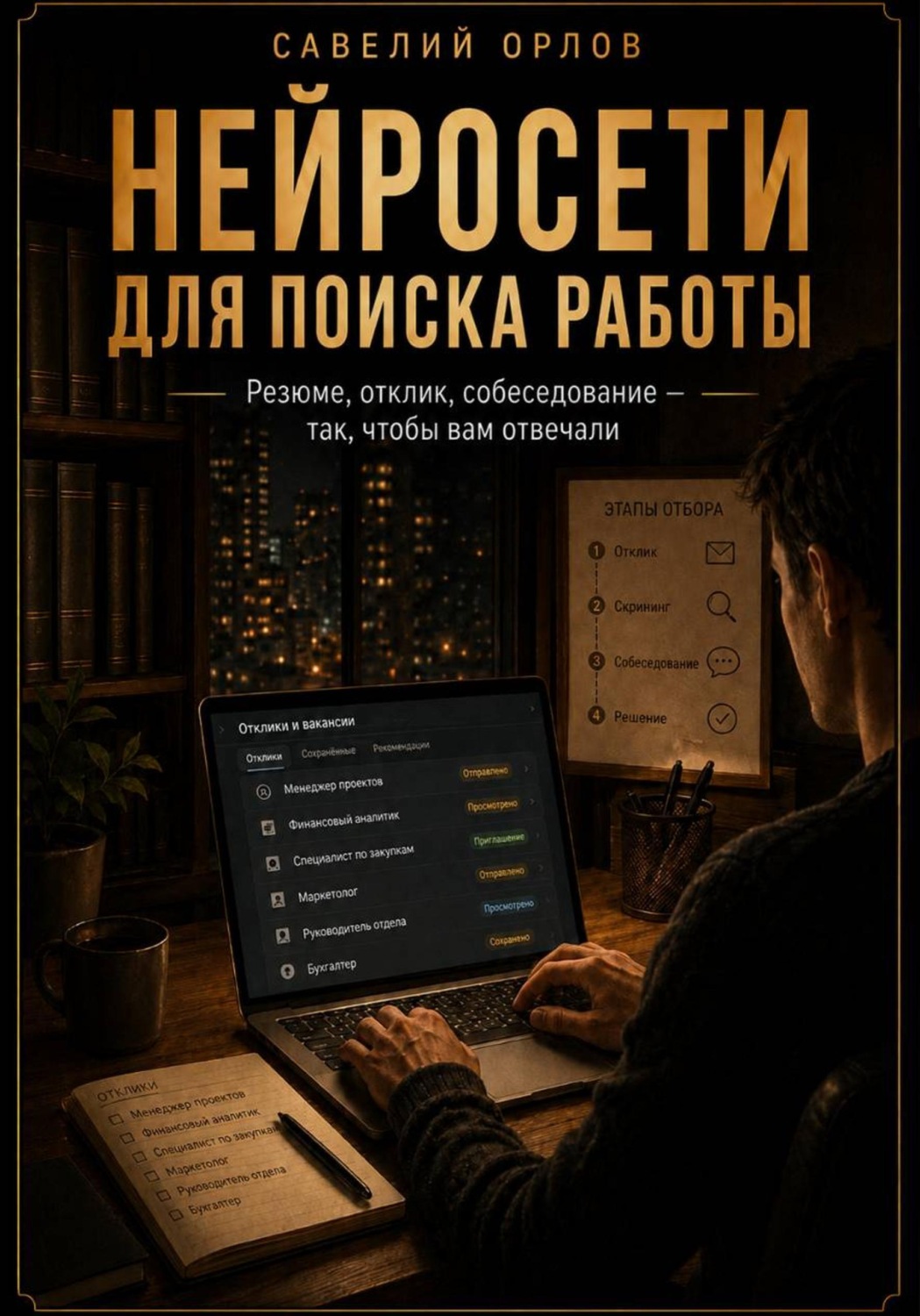 Обложка книги «Нейросети для поиска работы. Резюме, отклик, собеседование - так, чтобы вам отвечали» — Савелий Орлов