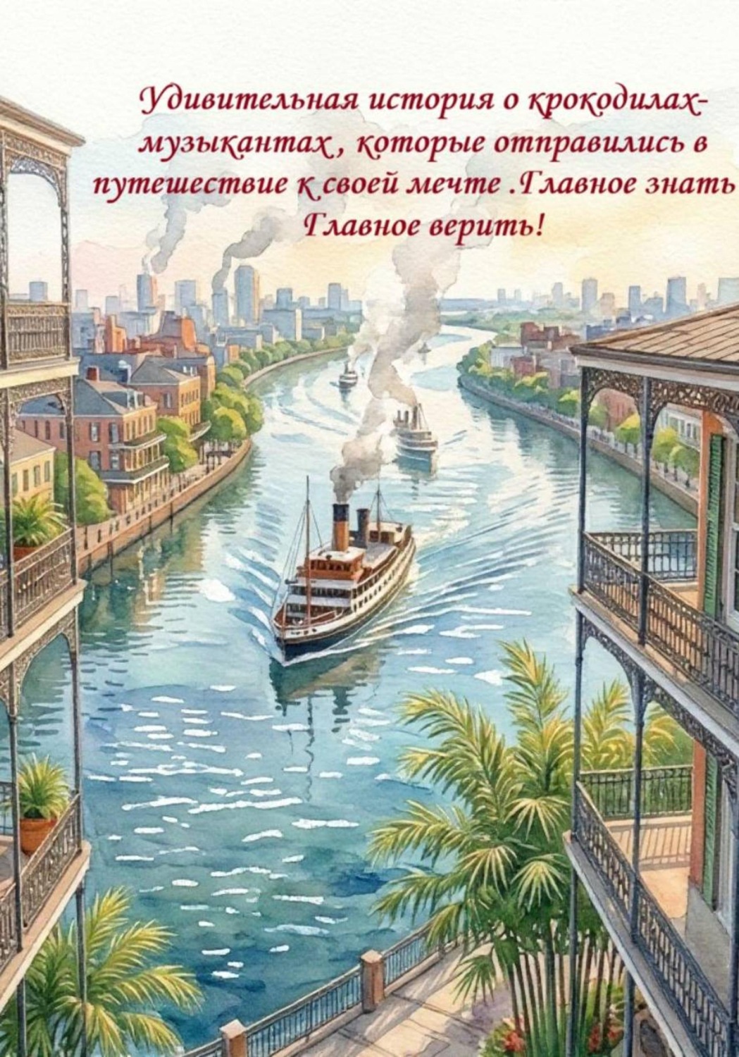 Обложка книги «Удивительная история о крокодилах-музыкантах , которые отправились к своей мечте на плоту. Главное верить ! Главное знать !»