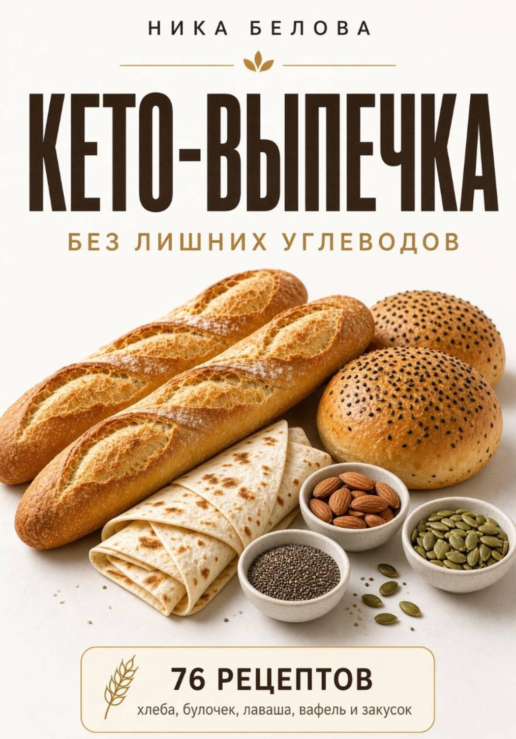 Обложка книги «Кето-выпечка без лишних углеводов. 76 рецептов хлеба, булочек, лаваша, тортильи, вафель и хрустящих закусок»