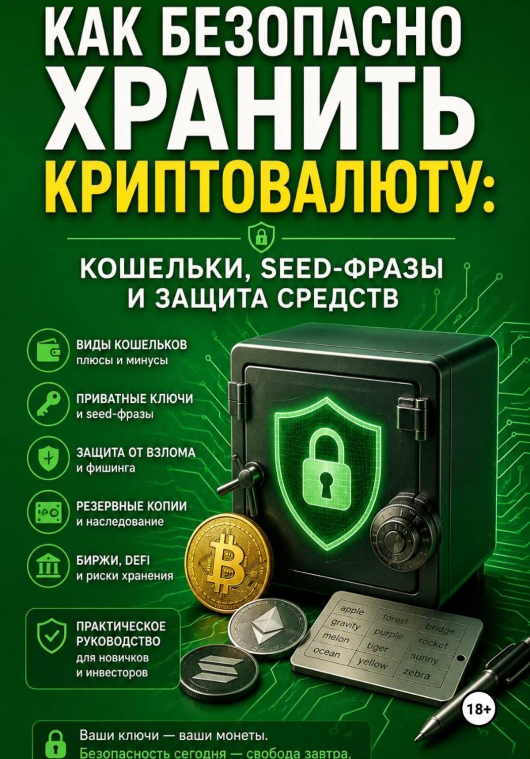 Обложка книги «Как безопасно хранить криптовалюту: кошельки, seed-фразы и защита средств»
