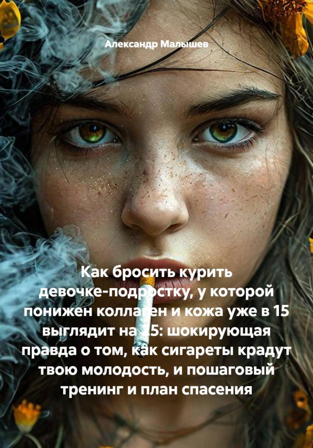 Обложка книги «Как бросить курить девочке-подростку, у которой понижен коллаген и кожа уже в 15 выглядит на 25: шокирующая правда о том, как сигареты крадут твою молодость, и пошаговый тренинг и план спасения»