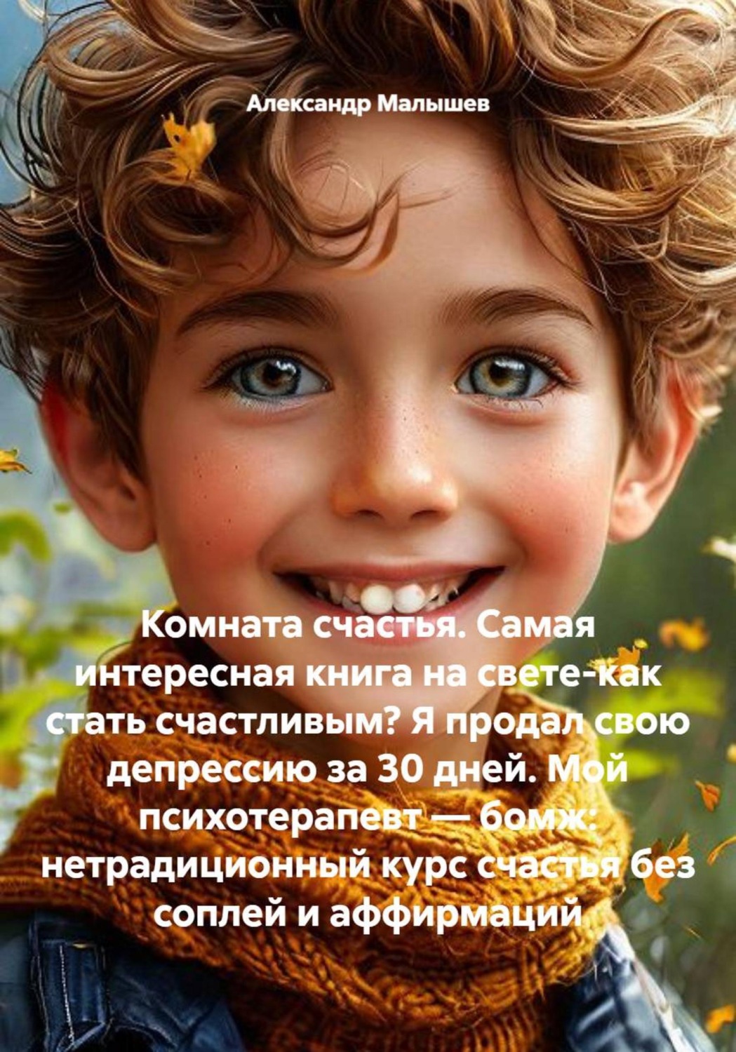 Обложка книги «Комната счастья. Самая интересная книга на свете-как стать счастливым? Я продал свою депрессию за 30 дней. Мой психотерапевт — бомж: нетрадиционный курс счастья без соплей и аффирмаций»