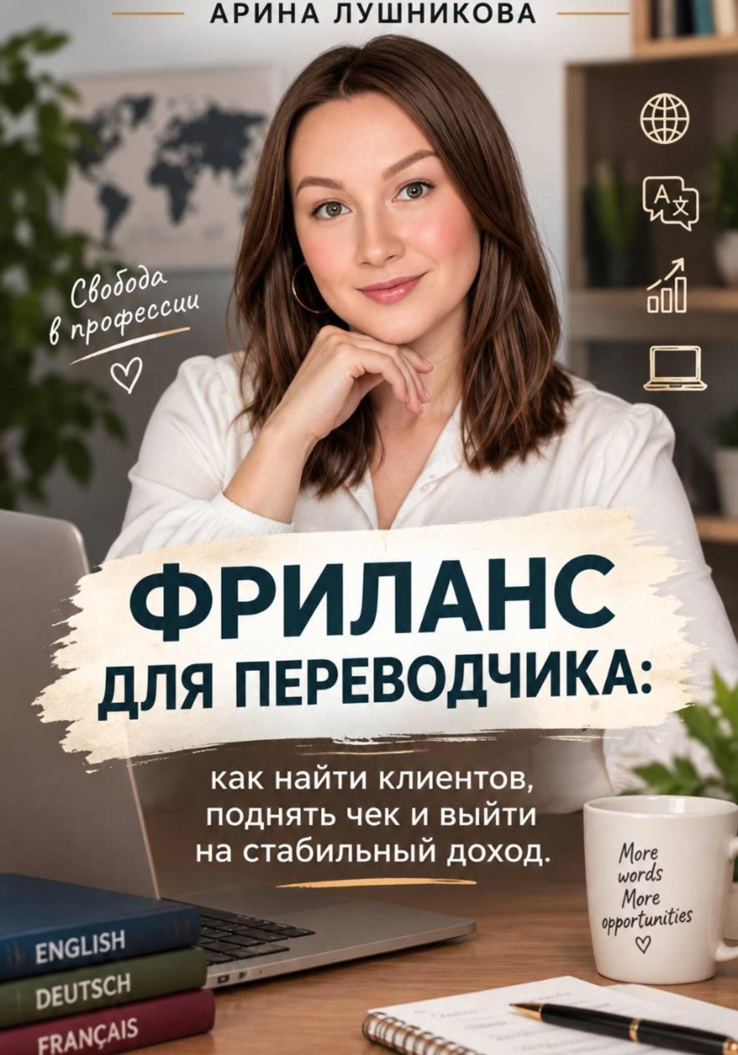 Обложка книги «Фриланс для переводчика: как найти клиентов, поднять чек и выйти на стабильный доход.»