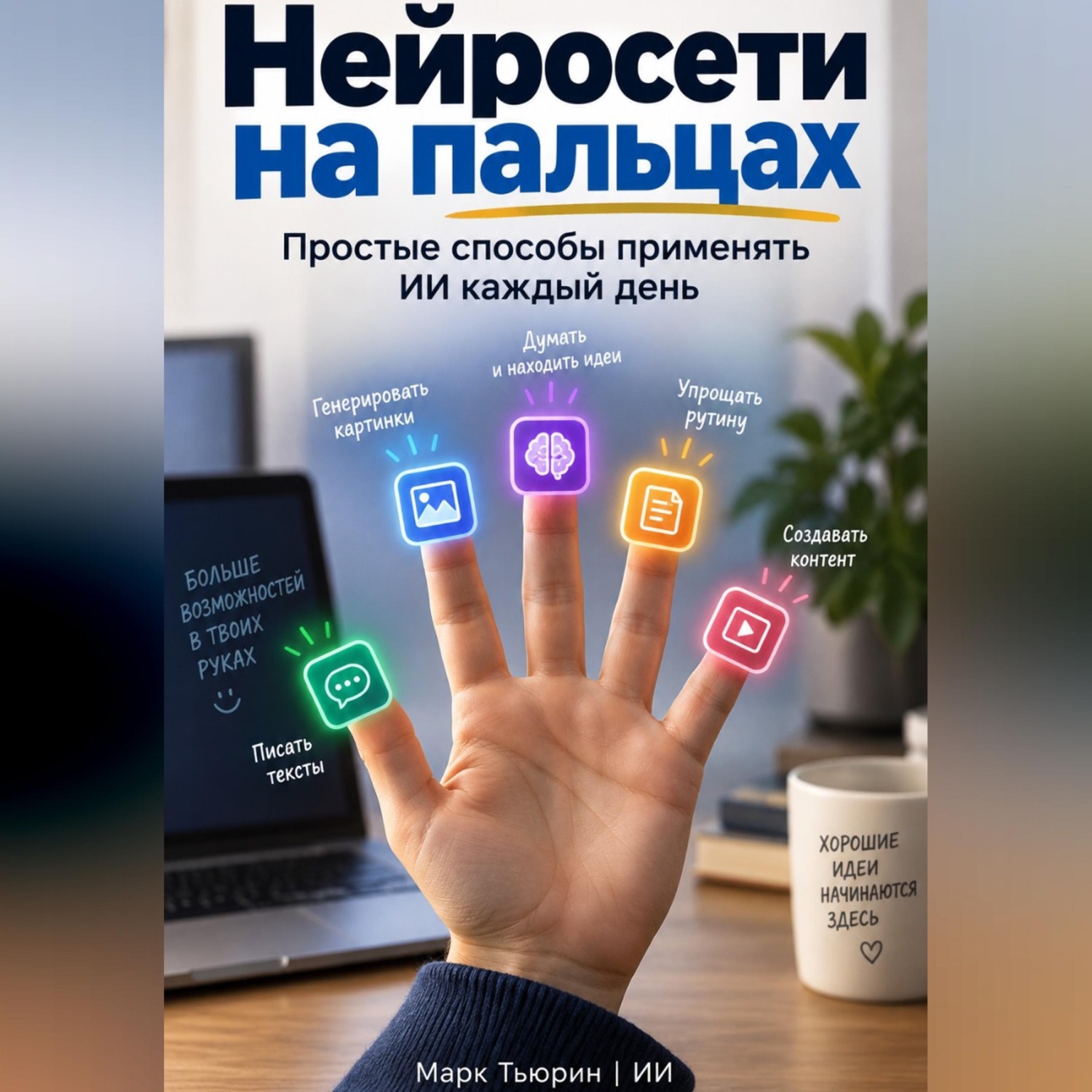 Обложка книги «Нейросети на пальцах: Простые способы применять ИИ каждый день»