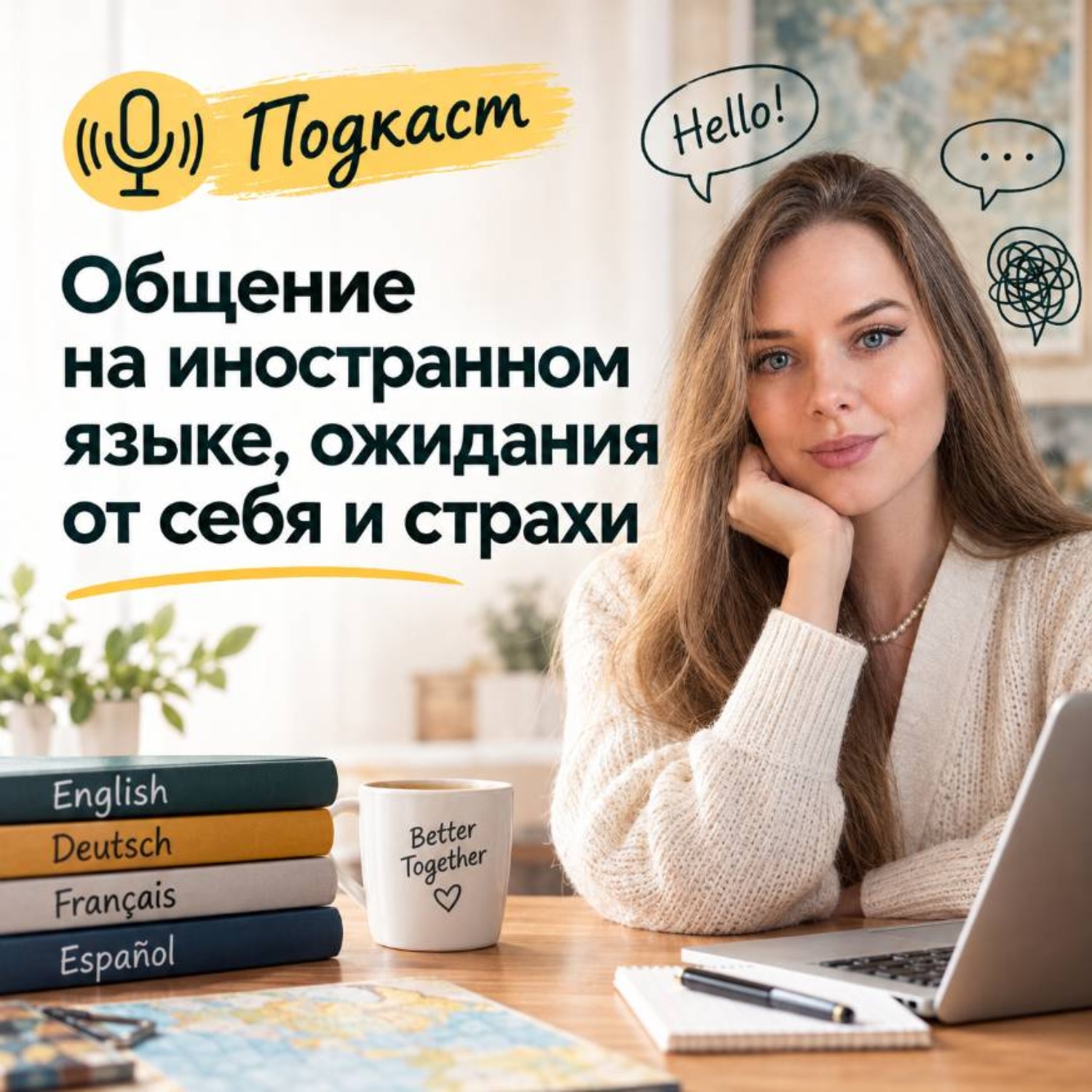 Обложка книги «Подкаст на тему: Общение на иностранном языке, ожидания от себя и страхи. Лада Санберг и Ксения Вергелис»