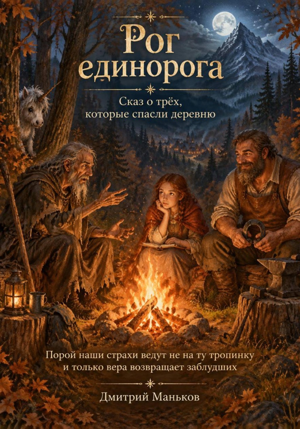 Обложка книги «Рог единорога. Сказ о трёх, которые спасли деревню»