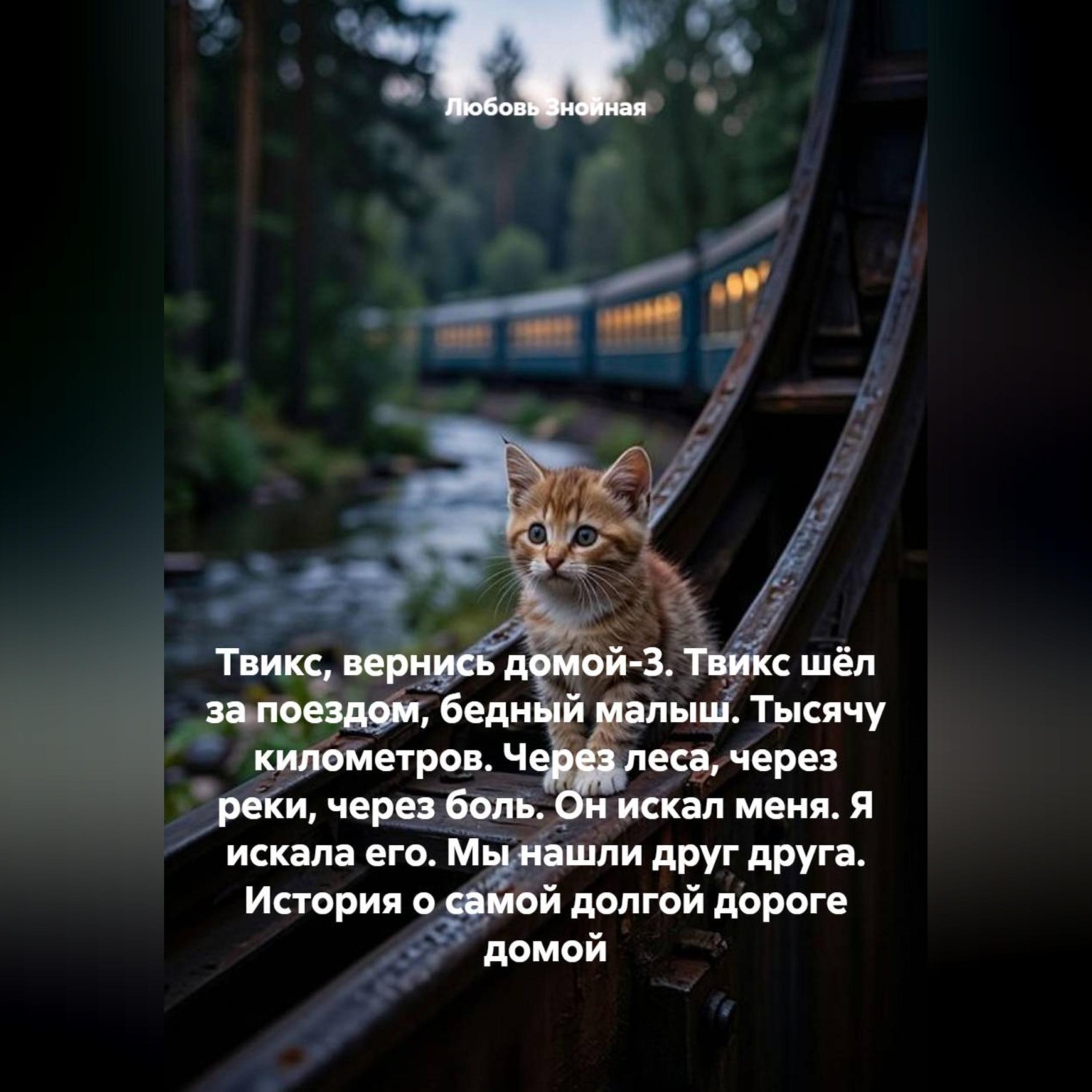 Обложка книги «Твикс, вернись домой-3. Твикс шёл за поездом, бедный малыш. Тысячу километров. Через леса, через реки, через боль. Он искал меня. Я искала его. Мы нашли друг друга. История о самой долгой дороге домой»