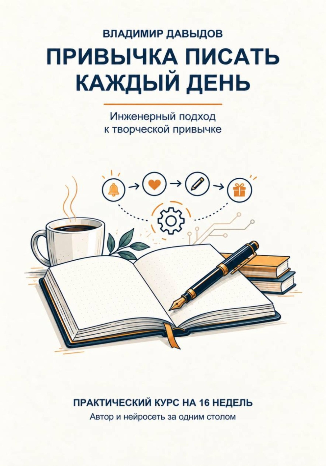 Обложка книги «Привычка писать каждый день. Практический курс на 16 недель. Автор и нейросеть за одним столом»