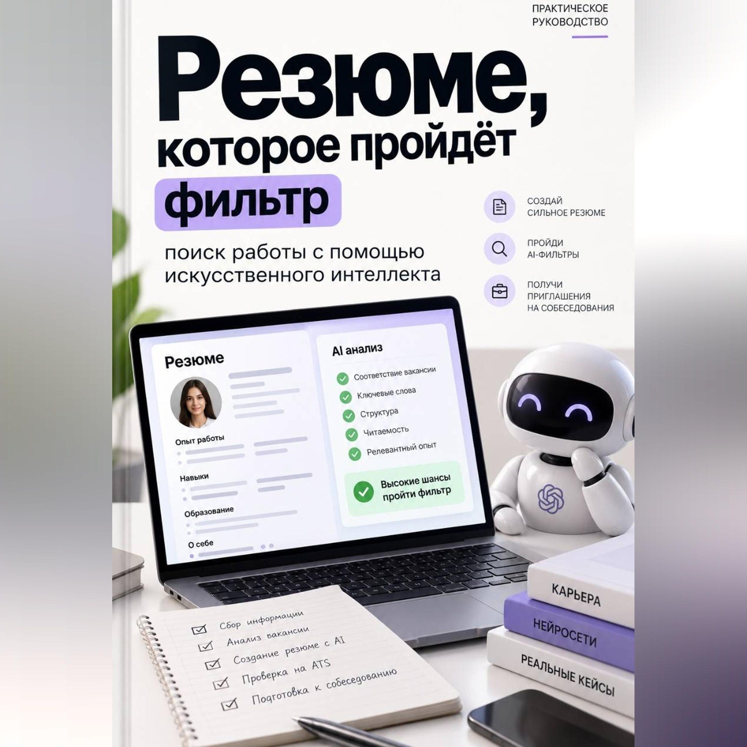 Обложка книги «Резюме, которое пройдёт фильтр: поиск работы с помощью искусственного интеллекта»