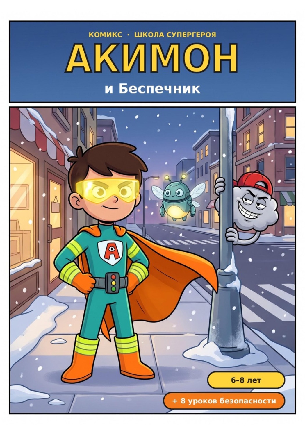 Обложка книги «Акимон и Беспечник. Комикс о безопасности для детей + 8 уроков супергероя»