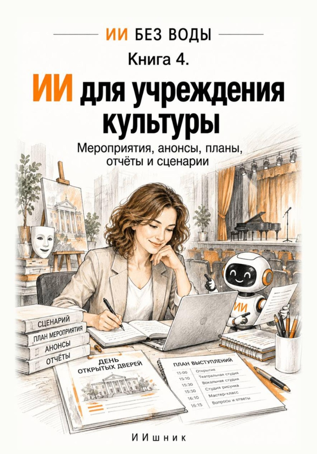 Обложка книги «ИИ для учреждения культуры. Мероприятия, анонсы, планы, отчёты и сценарии»
